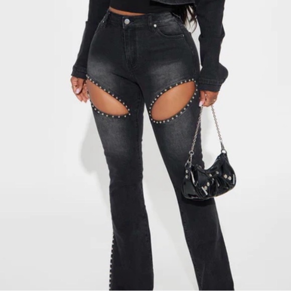 Fashion Nova Self Assured Stretch Embellished Bootcut Jeans - Black Wash - Picture 4 of 10